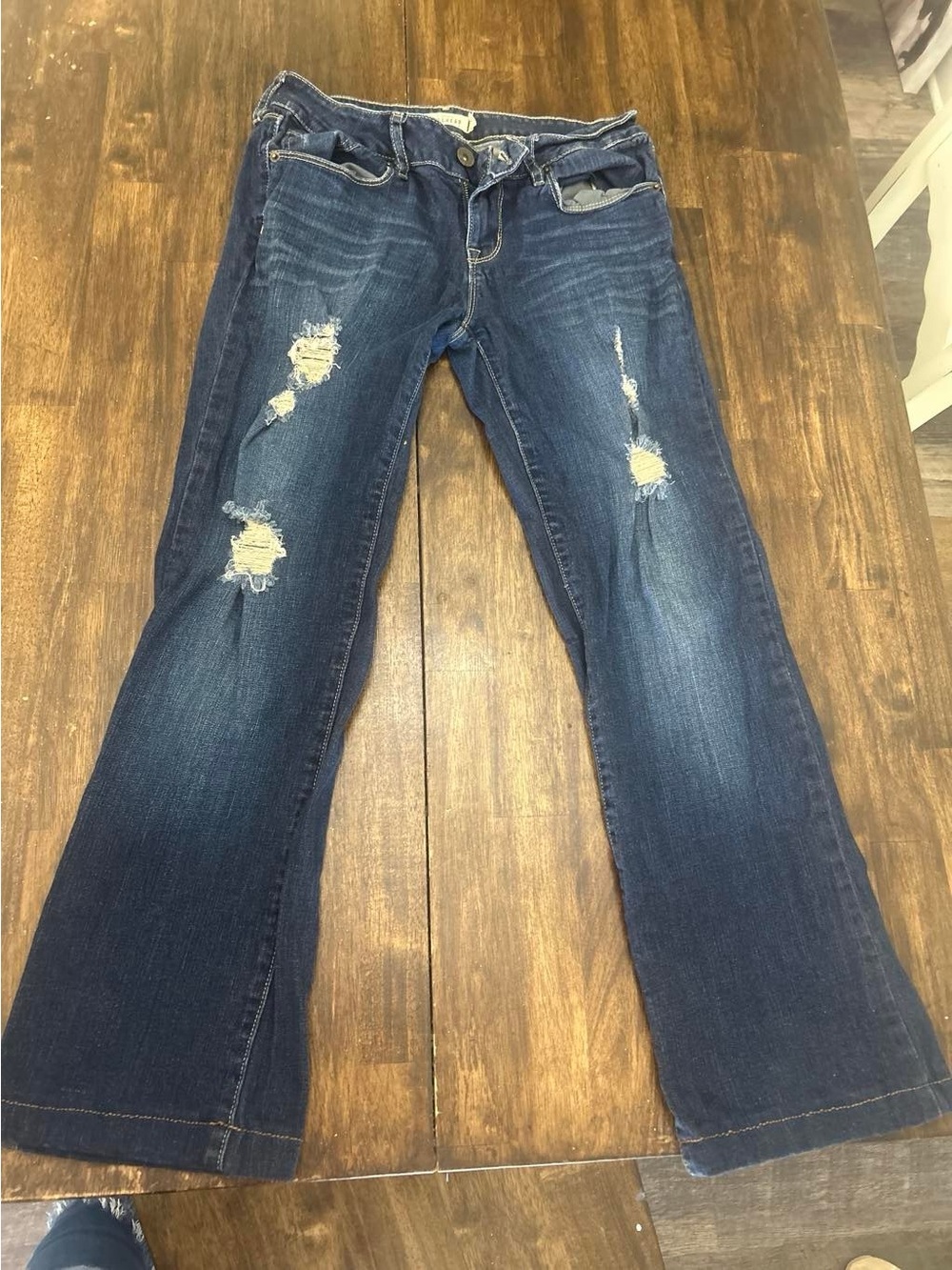 Bullhead Dark Blue Distressed Flared Jeans